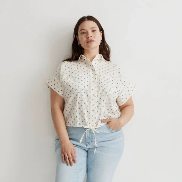 Madewell | Button-Up Drawstring Shirt in Blooming Ikat Size M 100% Cotton - Picture 1 of 12